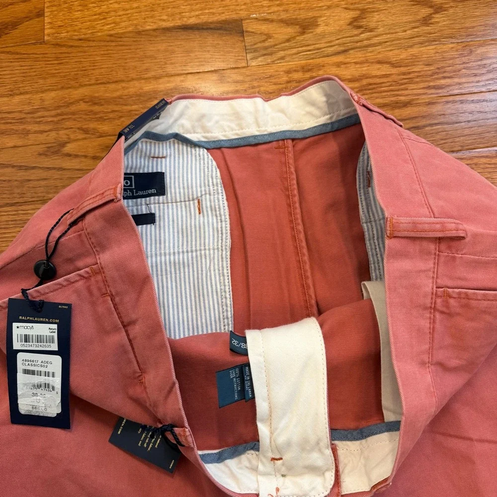 New Polo Ralph Lauren Chino Pants Mens 38x32 Coral Pink Classic Fit Cotton Twill